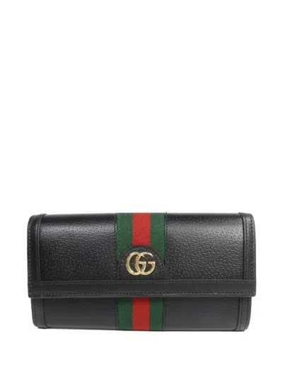 Pre-owned Gucci Ophidia Stripe Wallet In Black