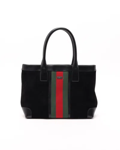 Gucci Ophidia Suede Web Tote In Brown