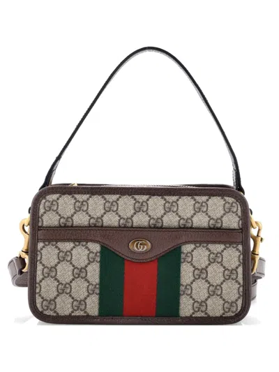 Pre-owned Gucci Ophidia Top Handle Camera Bag Gg Coated Canvas Small Crossbody Bag In Brown
