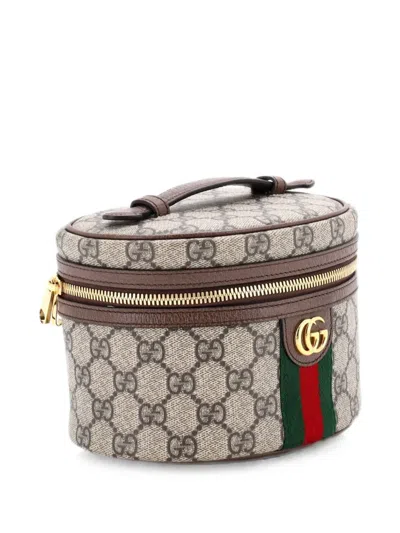 Pre-owned Gucci Ophidia Top Handle Cosmetic Case Gg Coated Canvas Mini Pouch In Brown