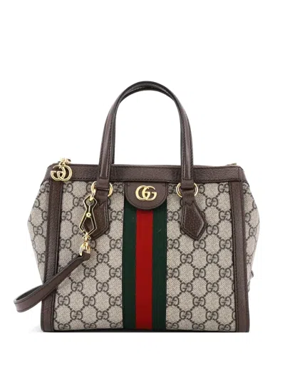 Pre-owned Gucci Ophidia Top Handle Gg Coated Canvas Small Tote Bag In Brown