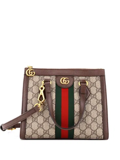 Pre-owned Gucci Ophidia Top Handle Gg Coated Canvas Small Tote Bag In Brown