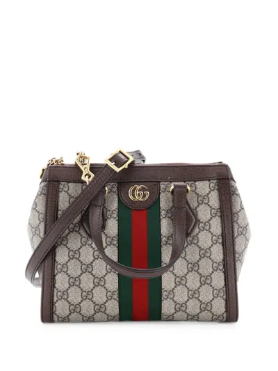 Pre-owned Gucci Ophidia Top Handle Gg Coated Canvas Small Tote Bag In Brown