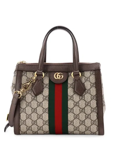 Pre-owned Gucci Ophidia Top Handle Gg Coated Canvas Small Tote Bag In Brown