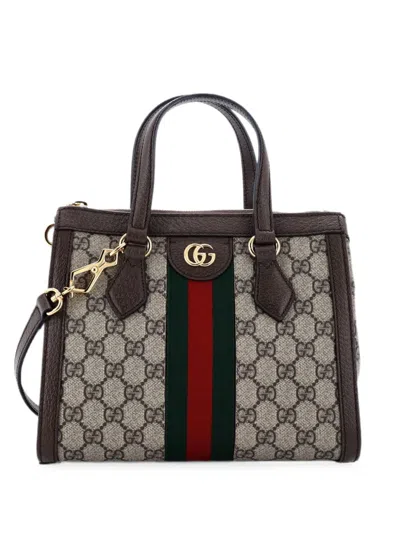 Pre-owned Gucci Ophidia Top Handle Gg Coated Canvas Small Tote Bag In Brown