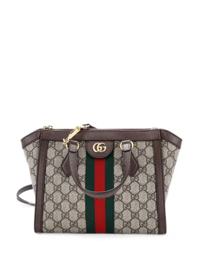 Pre-owned Gucci Ophidia Top Handle Gg Coated Canvas Small Tote Bag In Brown