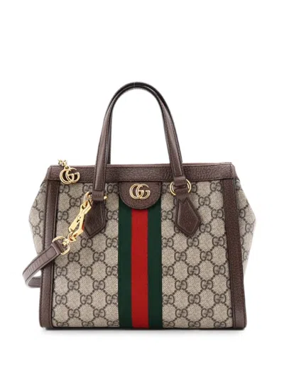 Pre-owned Gucci Ophidia Top Handle Gg Coated Canvas Small Tote Bag In Brown