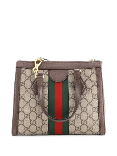 Pre-owned Gucci Ophidia Top Handle Gg Coated Canvas Small Tote Bag In Brown
