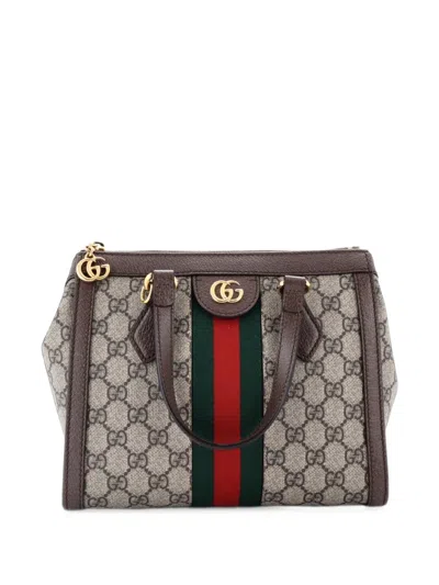 Pre-owned Gucci Ophidia Top Handle Gg Coated Canvas Small Tote Bag In Brown
