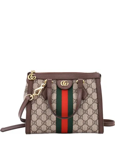 Pre-owned Gucci Ophidia Top Handle Gg Coated Canvas Small Tote Bag In Brown