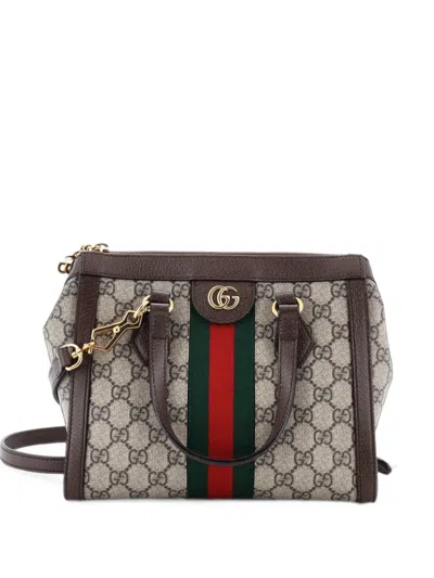 Pre-owned Gucci Ophidia Top Handle Gg Coated Canvas Small Tote Bag In Brown