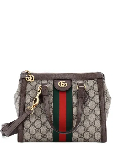Pre-owned Gucci Ophidia Top Handle Gg Coated Canvas Small Tote Bag In Brown