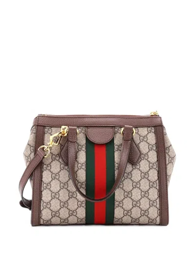 Pre-owned Gucci Ophidia Top Handle Gg Coated Canvas Small Tote Bag In Brown