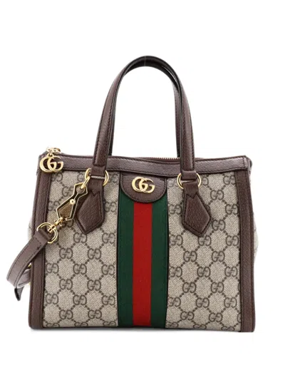 Pre-owned Gucci Ophidia Top Handle Gg Coated Canvas Small Tote Bag In Brown