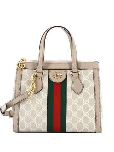 Pre-owned Gucci Ophidia Top Handle Gg Coated Canvas Small Tote Bag In Neutral