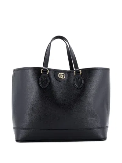 Pre-owned Gucci Ophidia Top Handle Shopping Leather Small Tote Bag In Black