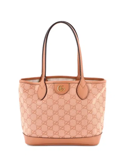 Pre-owned Gucci Ophidia Top Handle Shopping Tote Gg Canvas And Leather Small Shoulder Bag In Pink