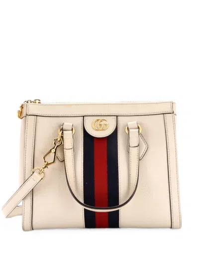 Pre-owned Gucci Ophidia Top Handle Tote Leather Small Satchel In Neutral