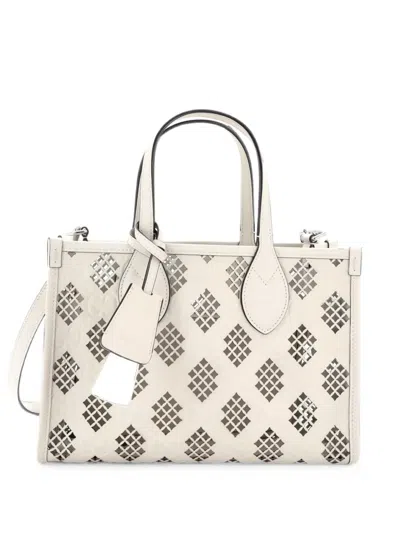 Pre-owned Gucci Ophidia Tote Gg Debossed Laser Cut Leather Small Shoulder Bag In Neutral