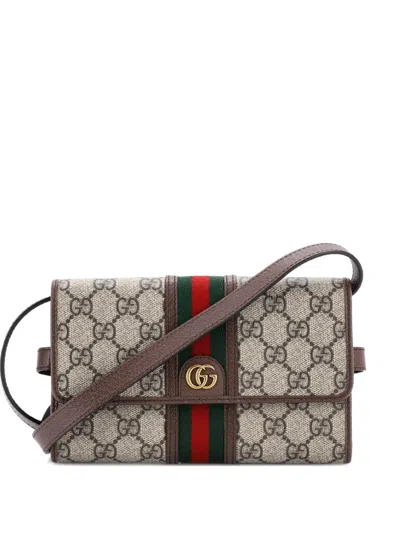 Pre-owned Gucci Ophidia Trifold Wallet Gg Coated Canvas Mini Crossbody Bag In Brown