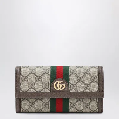 Gucci Ophidia Wallet In Beige/ebony Gg Fabric Women In White