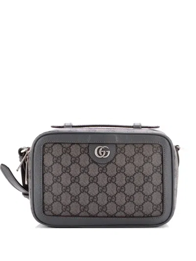 Pre-owned Gucci Ophidia Zip Around Camera Gg Coated Canvas Small Crossbody Bag In Gray
