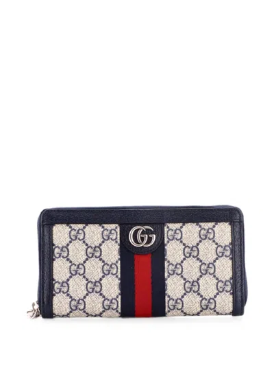 Pre-owned Gucci Ophidia Zip Around Wallet Gg Coated Canvas Small Wallets In Blue