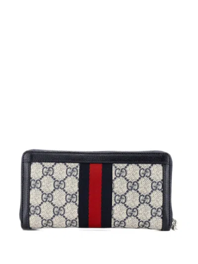 Pre-owned Gucci Ophidia Zip Around Wallet Gg Coated Canvas Small Wallets In Blue