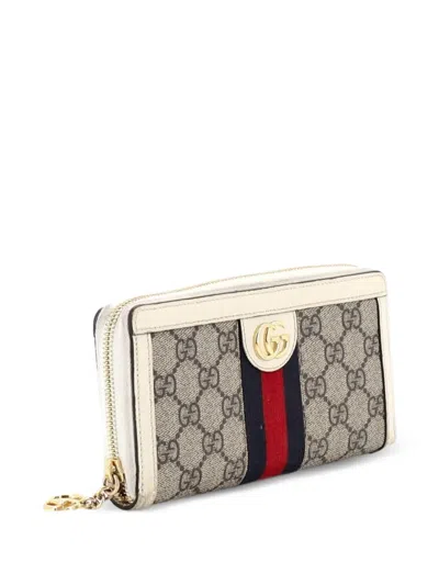 Pre-owned Gucci Ophidia Zip Around Wallet Gg Coated Canvas Small Wallets In Brown