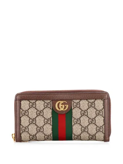 Pre-owned Gucci Ophidia Zip Around Wallet Gg Coated Canvas Small Wallets In Brown