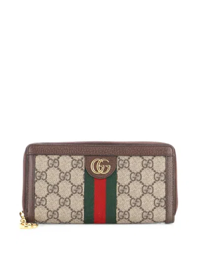 Pre-owned Gucci Ophidia Zip Around Wallet Gg Coated Canvas Small Wallets In Brown
