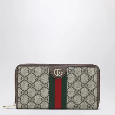 Gucci Ophidia Zip-around Wallet In Beige And Brown Gg Supreme Canvas