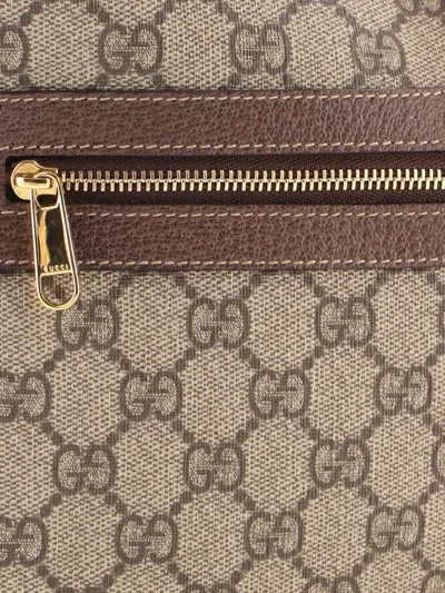Pre-owned Gucci Ophidia Zip Gg Coated Canvas Large Pouch In Brown