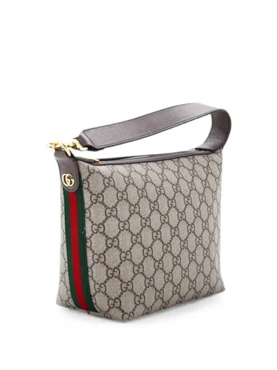 Pre-owned Gucci Ophidia Zip Gg Coated Canvas Super Mini Shoulder Bag In Brown