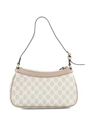 Pre-owned Gucci Ophidia Zip Pochette Gg Coated Canvas With Leather Small Shoulder Bag In Neutral