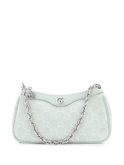 Pre-owned Gucci Ophidia Zip Pochette Gg Denim Small Shoulder Bag In Green