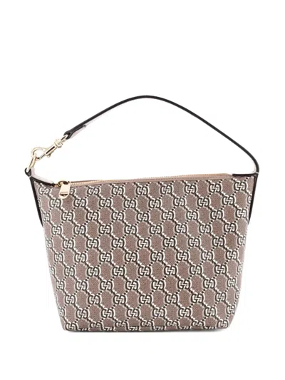 Pre-owned Gucci Ophidia Zip Shoulder Bag Gg Shadow Coated Canvas Super Mini Hobo Bag In Brown