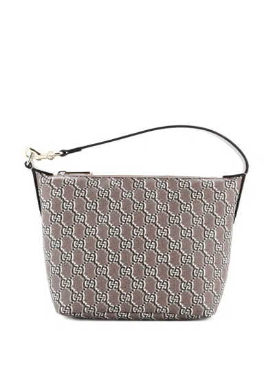 Pre-owned Gucci Ophidia Zip Shoulder Bag Gg Shadow Coated Canvas Super Mini Hobo Bag In Brown