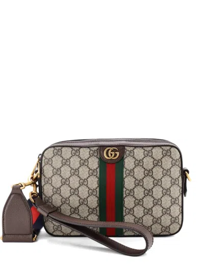 Pre-owned Gucci Ophidia Zip Wristlet Shoulder Bag Gg Coated Canvas Small Crossbody Bag In ブラウン
