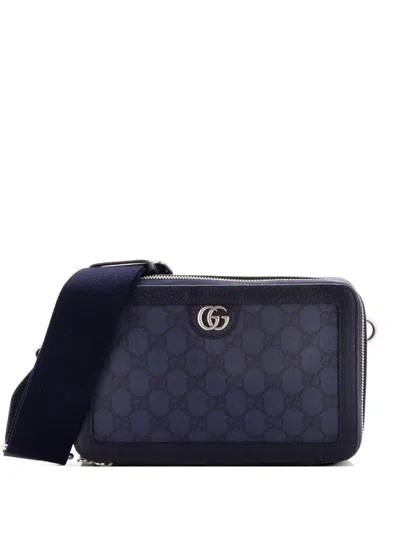 Pre-owned Gucci Ophidia Zip Wristlet Shoulder Bag Gg Coated Canvas Small Crossbody Bag In Blue