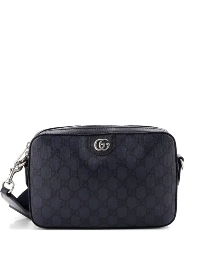 Pre-owned Gucci Ophidia Zip Wristlet Shoulder Bag Gg Coated Canvas Small Crossbody Bag In Blue