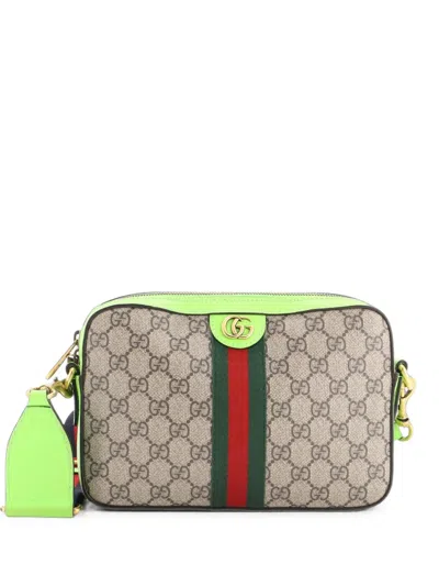 Pre-owned Gucci Ophidia Zip Wristlet Shoulder Bag Gg Coated Canvas Small Crossbody Bag In Brown