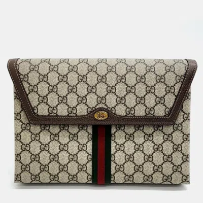 Pre-owned Gucci Opidia Gg Clutch (625713) In Beige
