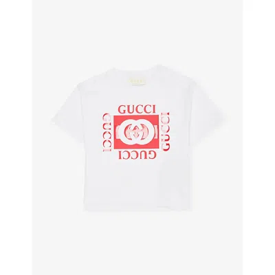 Gucci Babies' Opt White/red/mc Logo-print Cotton-jersey T-shirt 12-36