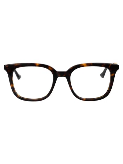 Gucci Gg1525o Linea Web 002 Havana Trasparent Glasses In Black-black-transparent