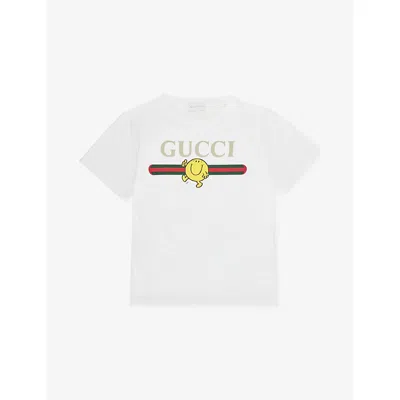 Gucci Kids' Optical White/mc Mr Men Logo-print Cotton T-shirt