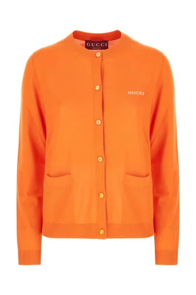 Gucci Orange Cashmere Blend Cardigan In White