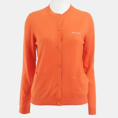 Pre-owned Gucci Orange Cashmere Silk Cardigan Size Xs