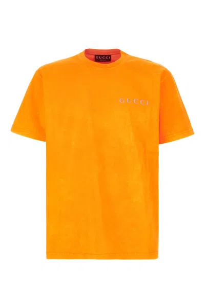 Gucci Washed Orange Cotton T-shirt With Logo Men