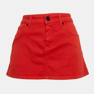 Pre-owned Gucci Orange Denim Applique Zip Up Mini Skirt S